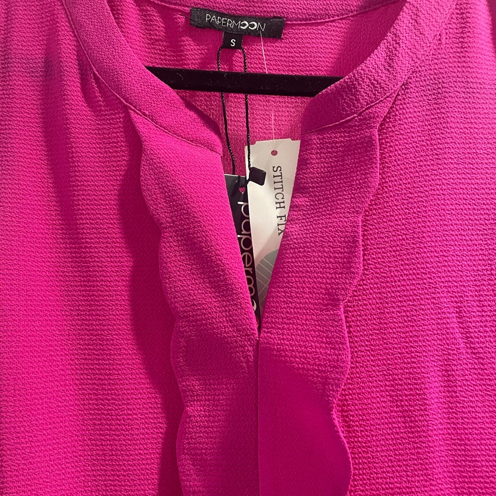 Papermoon Pink Ruffled Sleeveless Blouse with Mandarin Collar - Picture 4 of 4